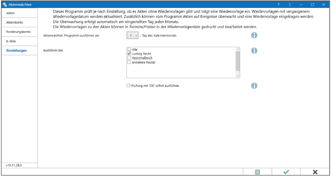 Einstellungen Aktenw�chter
